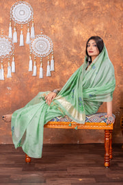Neetika Sea Green Muga Cotton Jamdani Saree